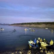 Boats at begining fishing day lake Mahone